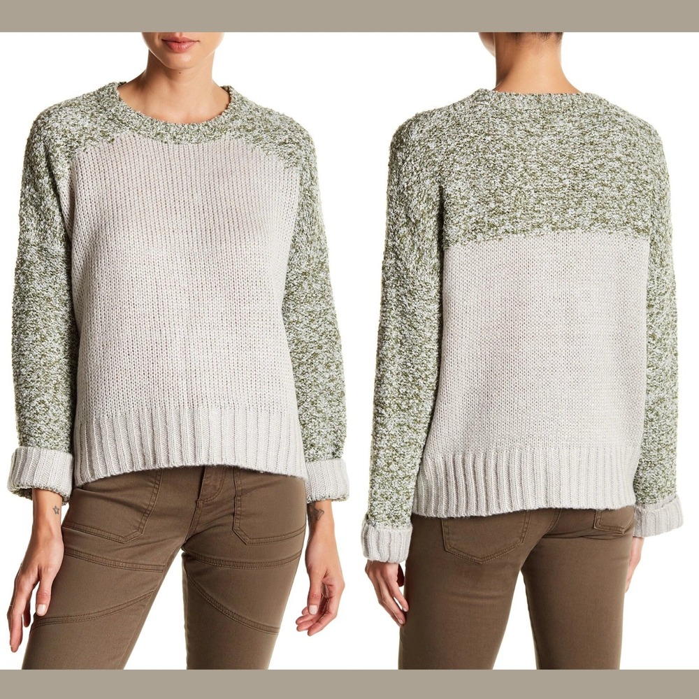 John + Jenn Green Grove Sweater S NWT $149 Colorblock Boucle Oversized Knit